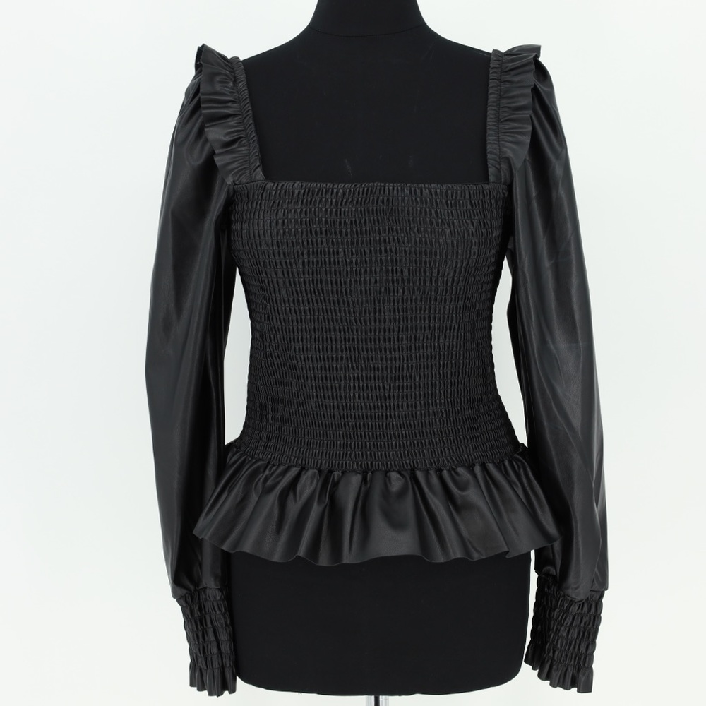7 FOR‎ ALL MANKIND FAUX LEATHER TOP SMOCKED BODICE